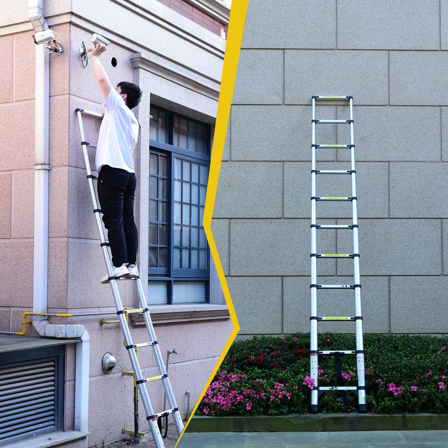 10.5ft Retractable Aluminum Ladder - Multi-Functional Foldable with Hook
