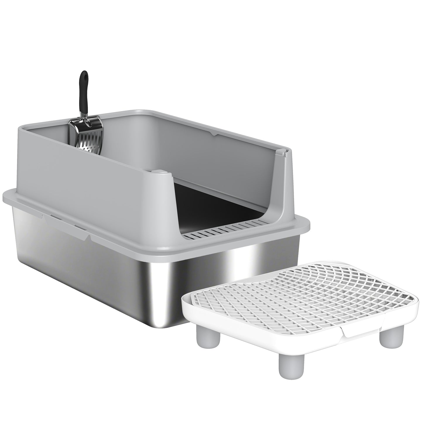Extra Large Stainless Steel Cat Litter Box with Scoop & Pad - Anti-Leak & Easy Clean