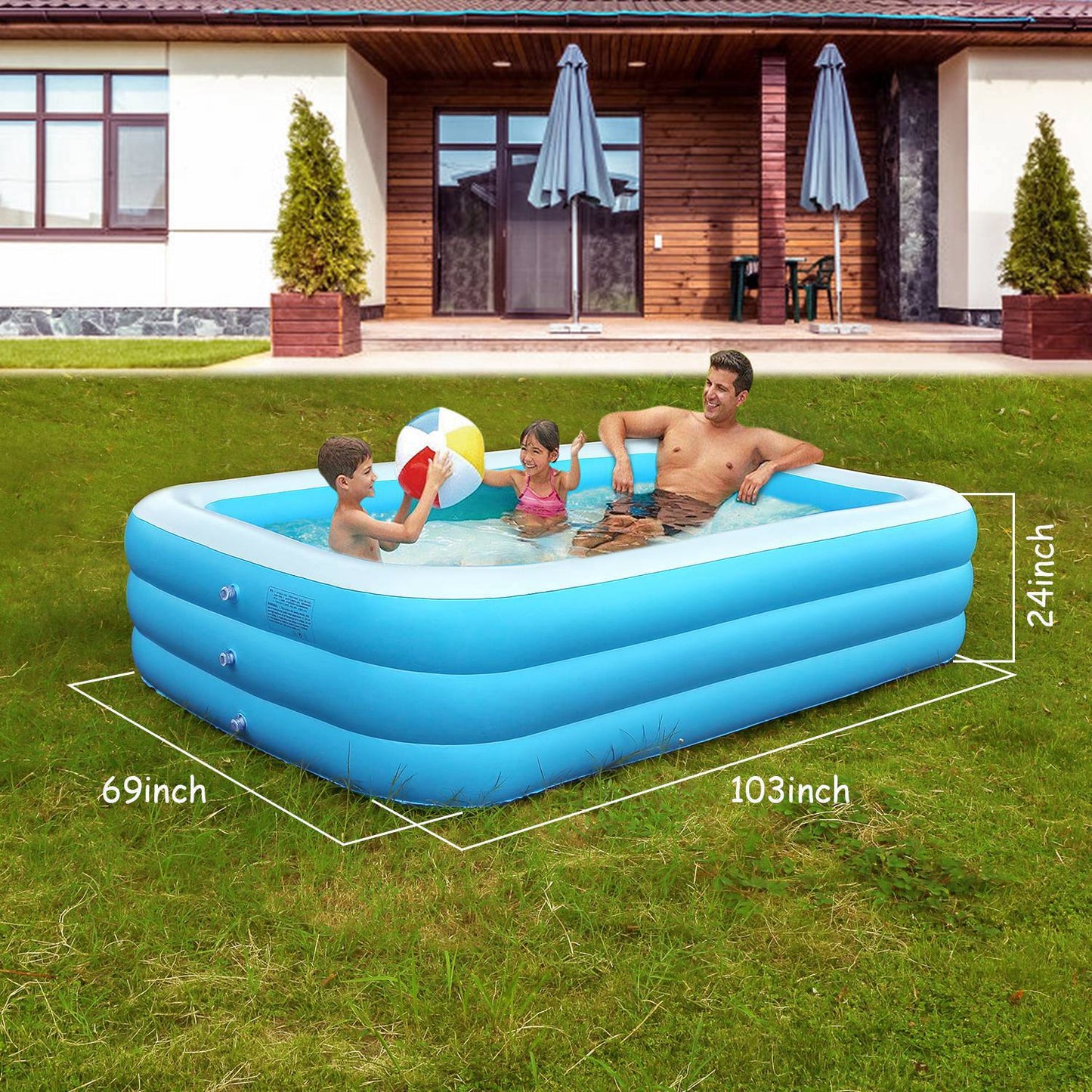 Inflatable Swimming Pool for Kids - Family Play Center 103x69x24in