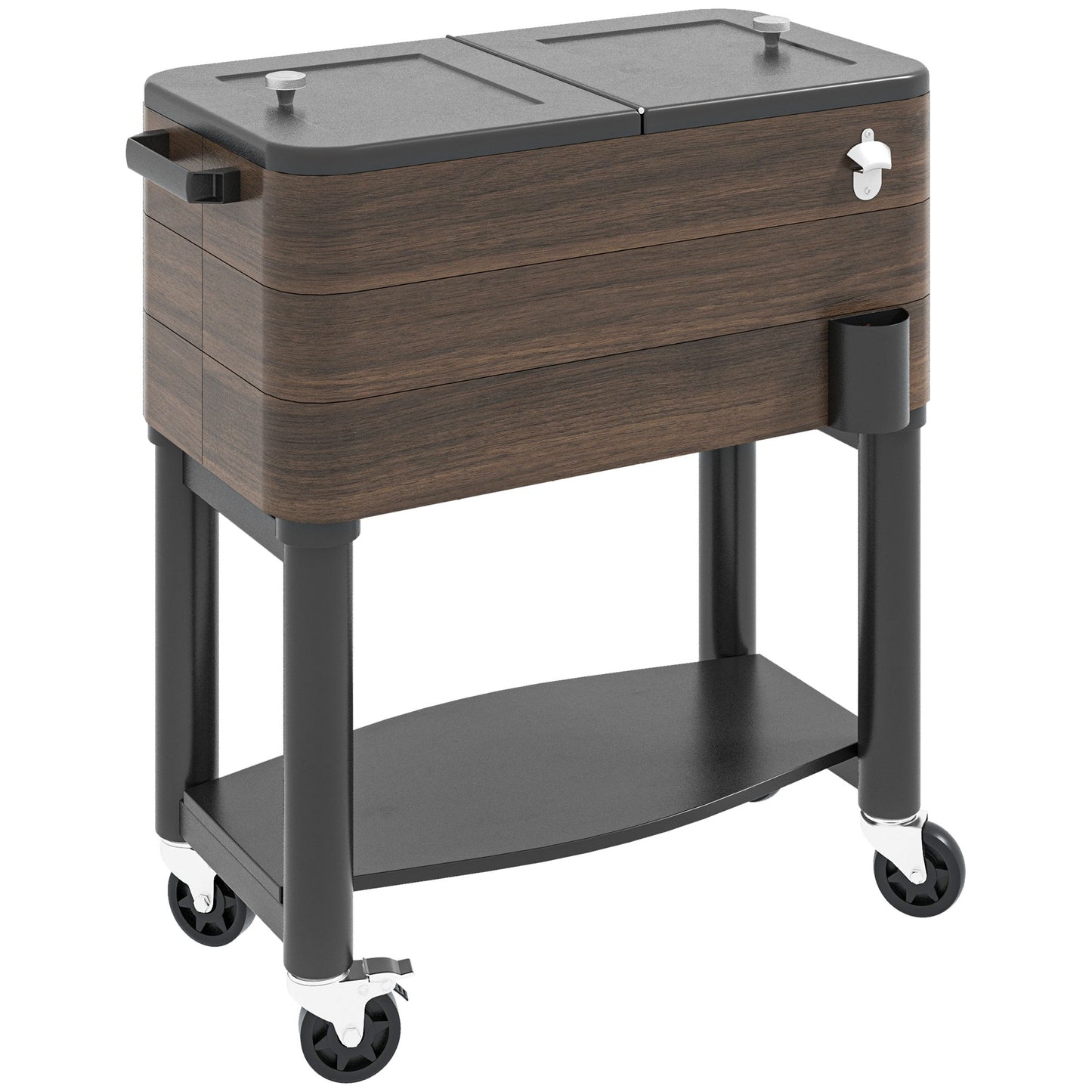 60 Quart Outdoor Cooler Cart with Bottle Opener - Brown