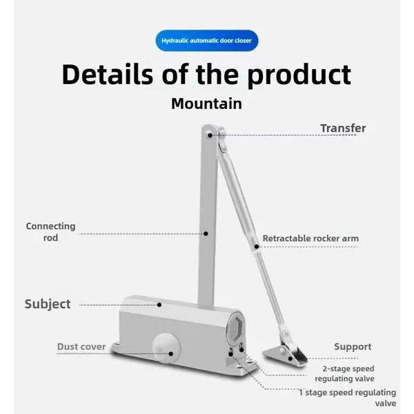 Hydraulic Door Closer Heavy Duty Auto-Close for Interior & Commercial Use Adjustable Spring Mechanism