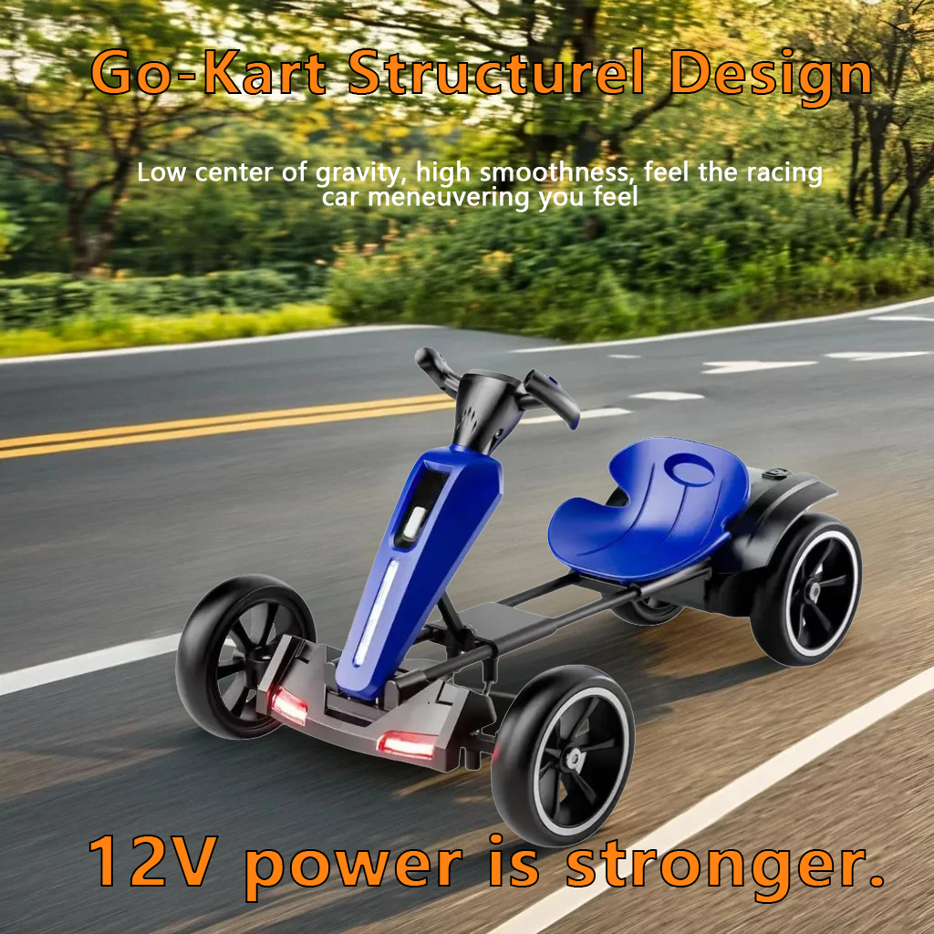 12V Electric Kids Pedal Go Kart - Adjustable Blue Ride-On Toy