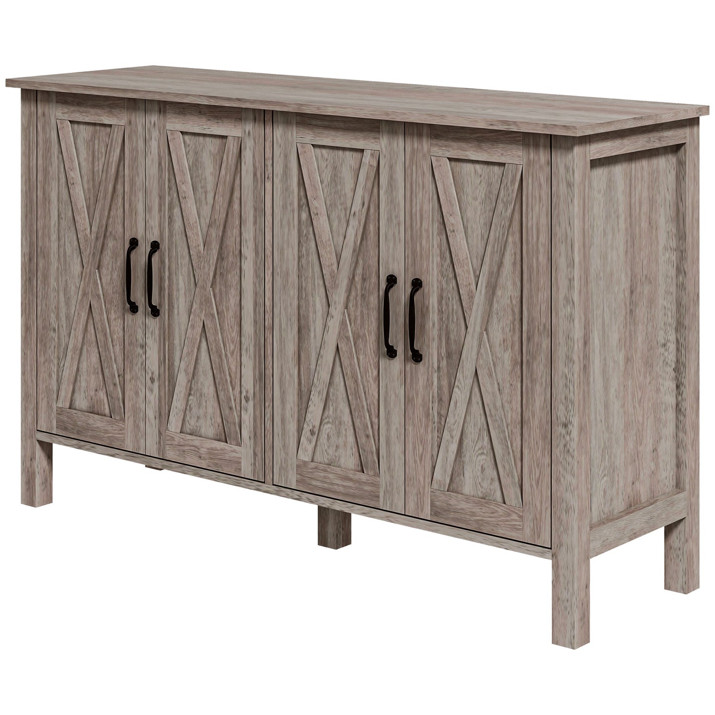 Farmhouse Sideboard Buffet with Barn Doors & Adjustable Shelves - Gray