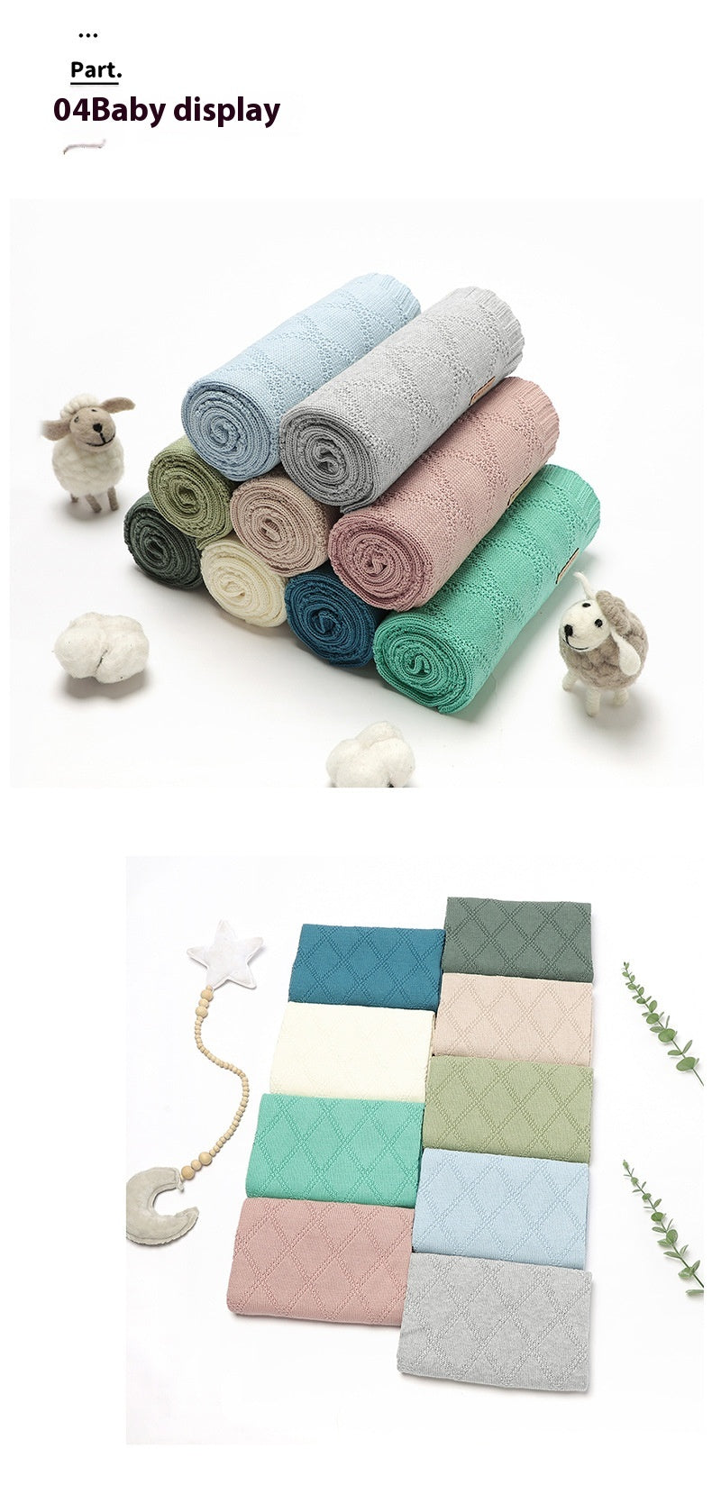 Baby Knitted Blanket 70x90cm Cotton Solid Color Bedding for Toddler