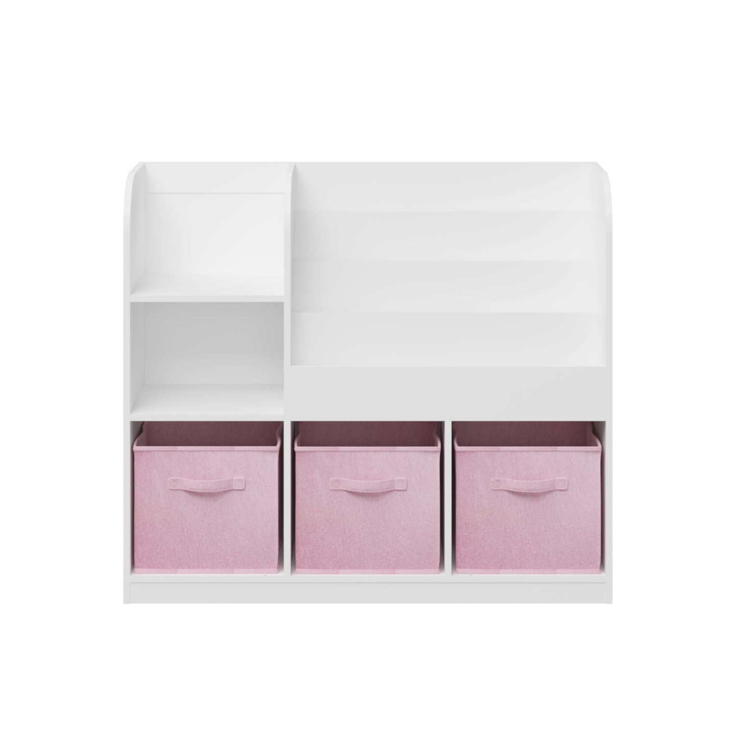 Kids Bookcase with 3 Fabric Drawers - White and Pink