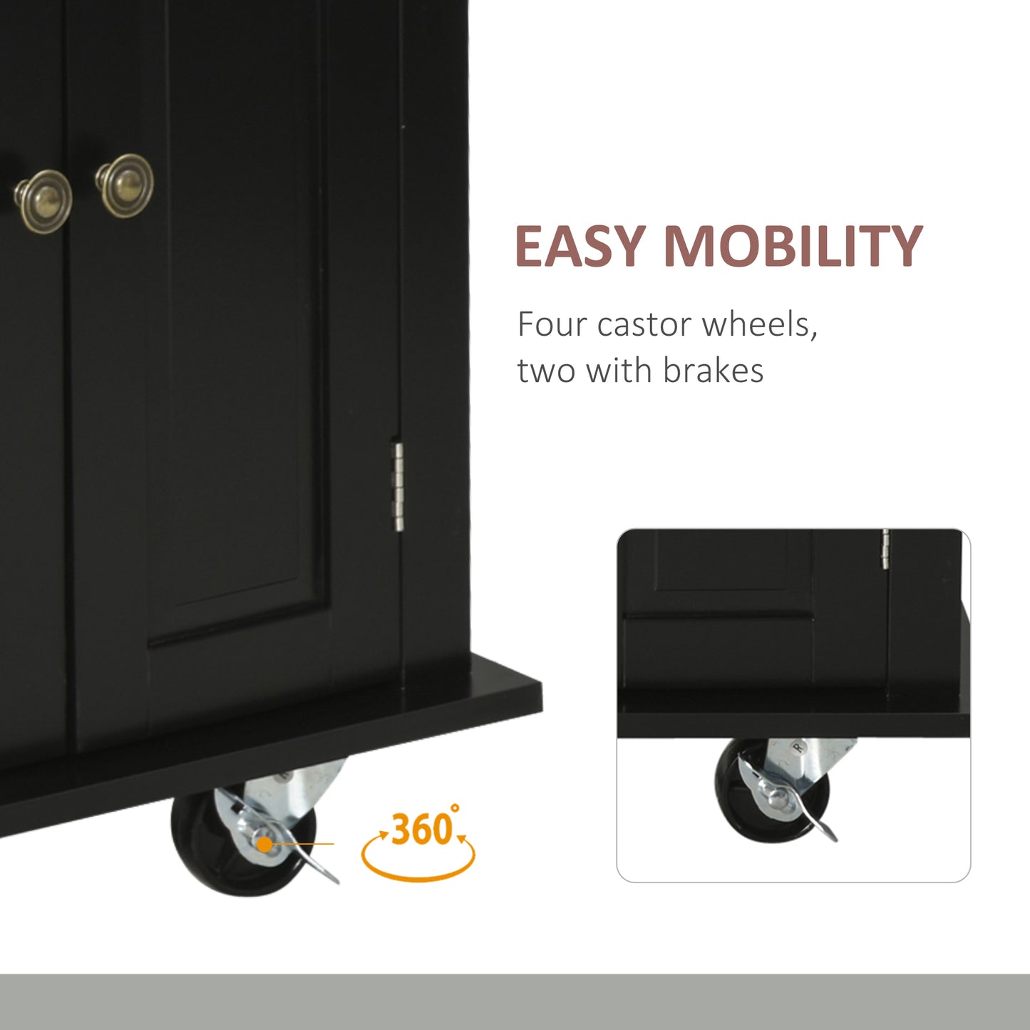 44" Mobile Kitchen Island Cart with Storage - Black