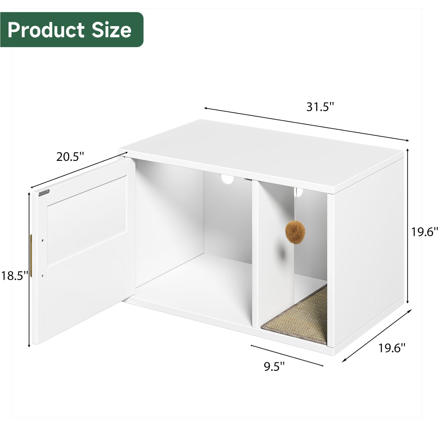 Multifunctional Cat Litter Box Cabinet with Odor Control & Side Table - White