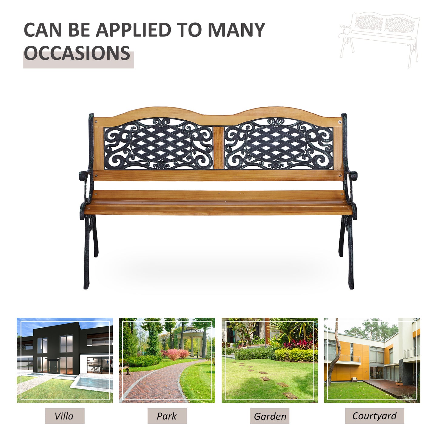 50" Outdoor Garden Bench - Antique Style Loveseat with Metal Frame