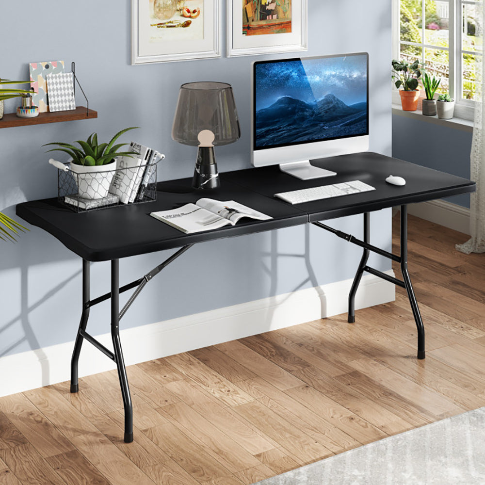 6 Ft Portable Folding Table - Heavy-Duty HDPE, 350 LBS Capacity, Black