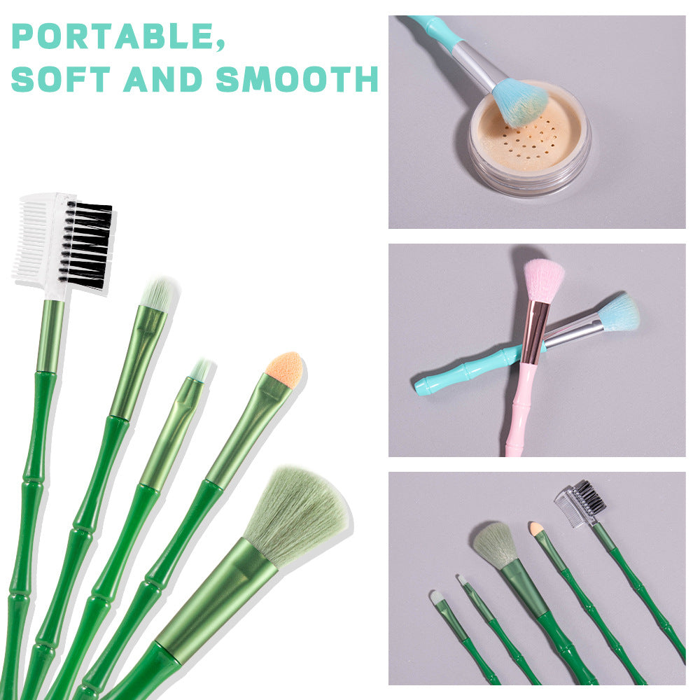 Portable Makeup Brush Set - 5 Nylon Brushes for Face & Eye Makeup