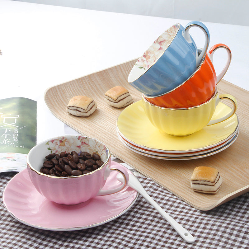 Bone China Pumpkin Coffee Cup and Saucer Set - Colorful Kitchen Drinkware