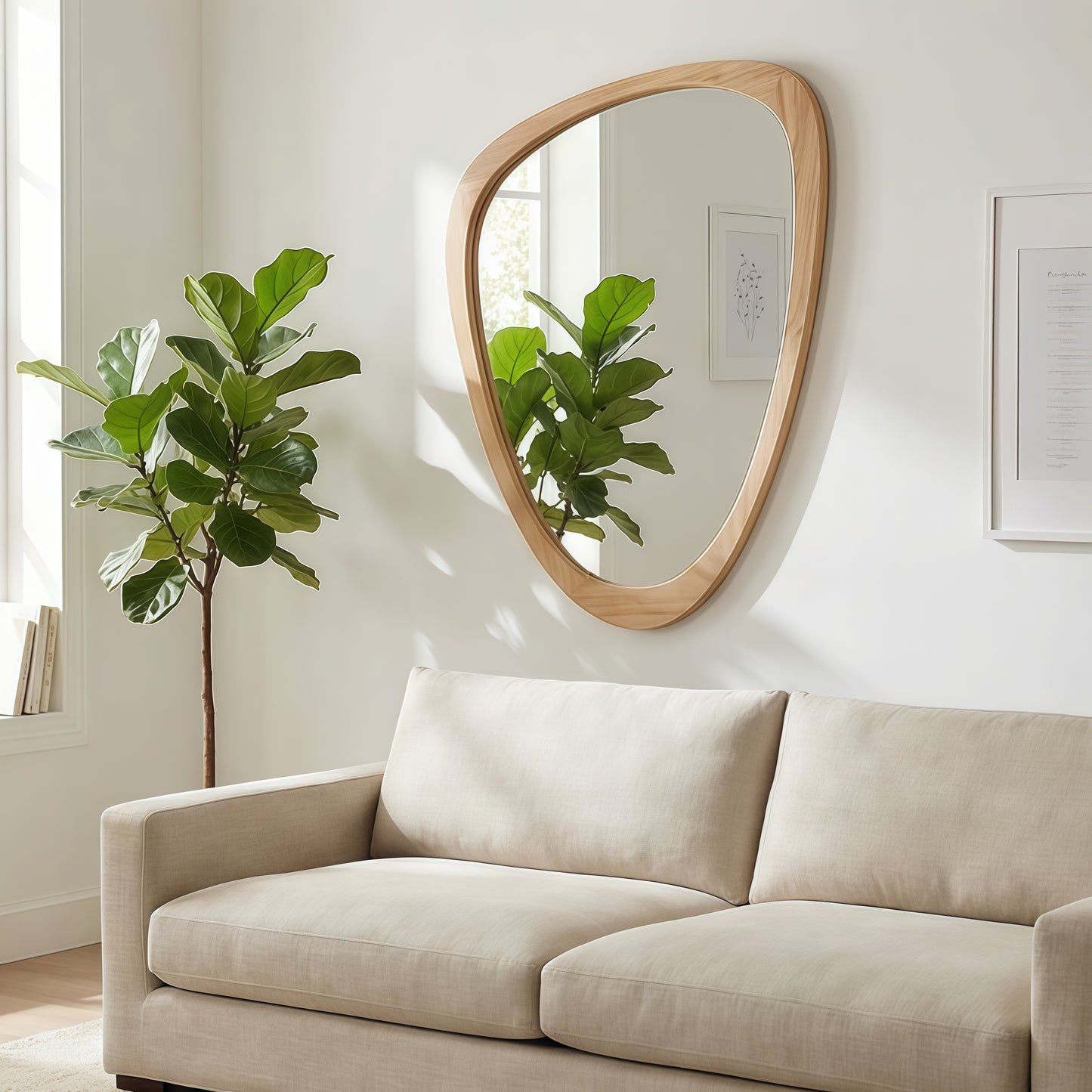Irregular Solid Wood Frame Decorative Mirror - Oak 24''x36''