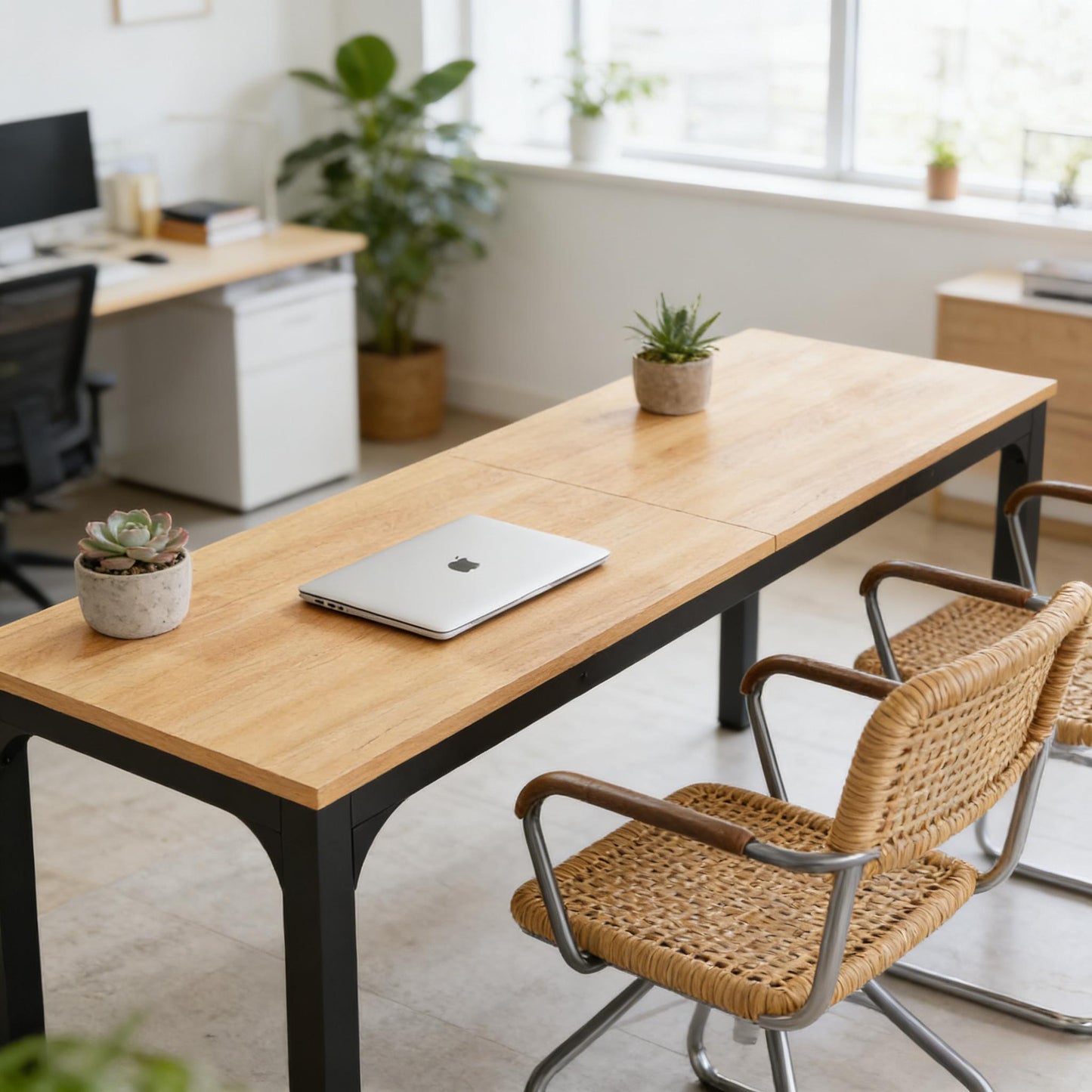 Rectangle Executive Office Desk - Walnut - Dual Workstation