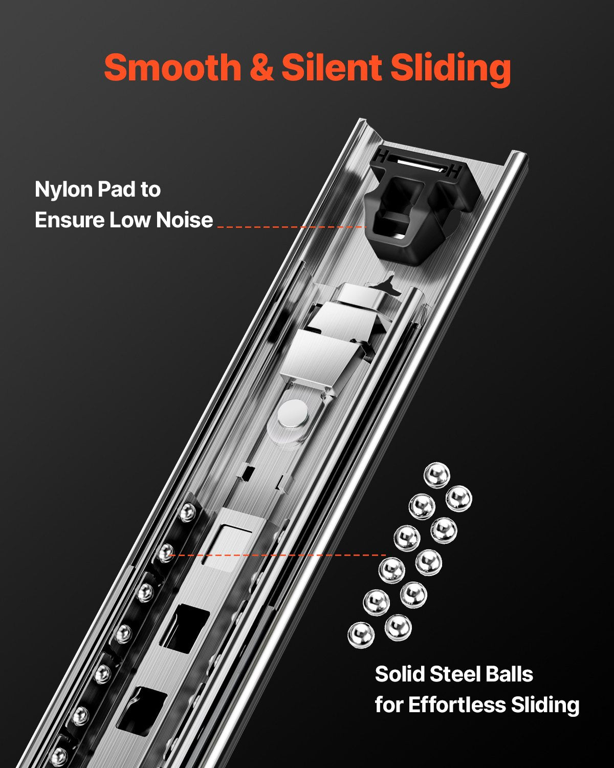 Heavy-Duty Full Extension Drawer Slides - 16-60 In, 250 lbs Capacity