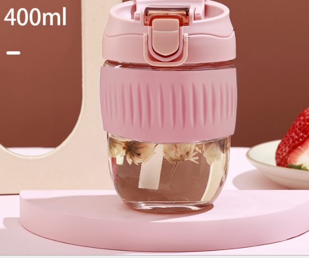 Portable Glass Cup with Straws - Dual-Use Drinking Bottle, 400ml