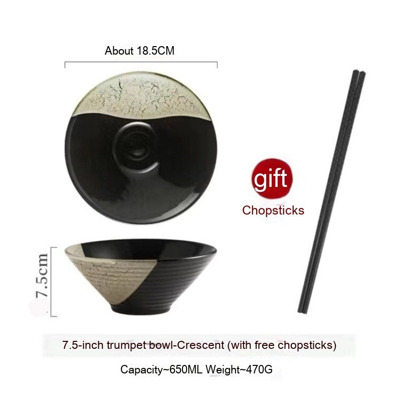 Large Ceramic Noodle Bowl - Frosted Chinese Style Tableware for Kitchen