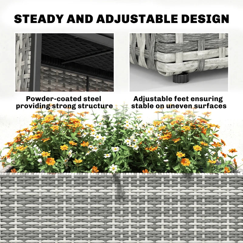 Tall Rectangular Outdoor Planter with Removable Liner, Drainage Holes, Gray - Large Garden Box for Indoor Outdoor Plants