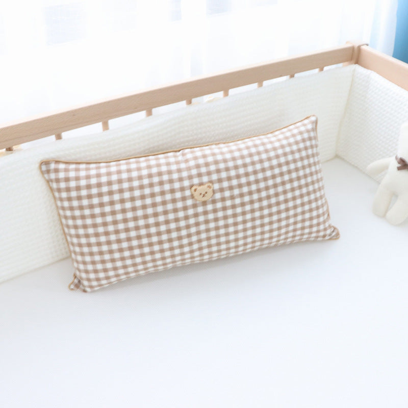 Korean Cotton Bear Embroidery Headboard Pillow - Removable & Washable