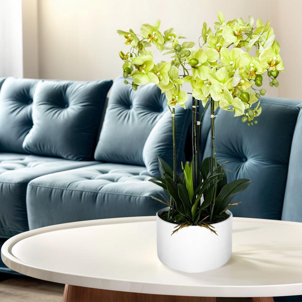 Artificial Orchid Arrangement - 4 Stems in Ceramic Pot
