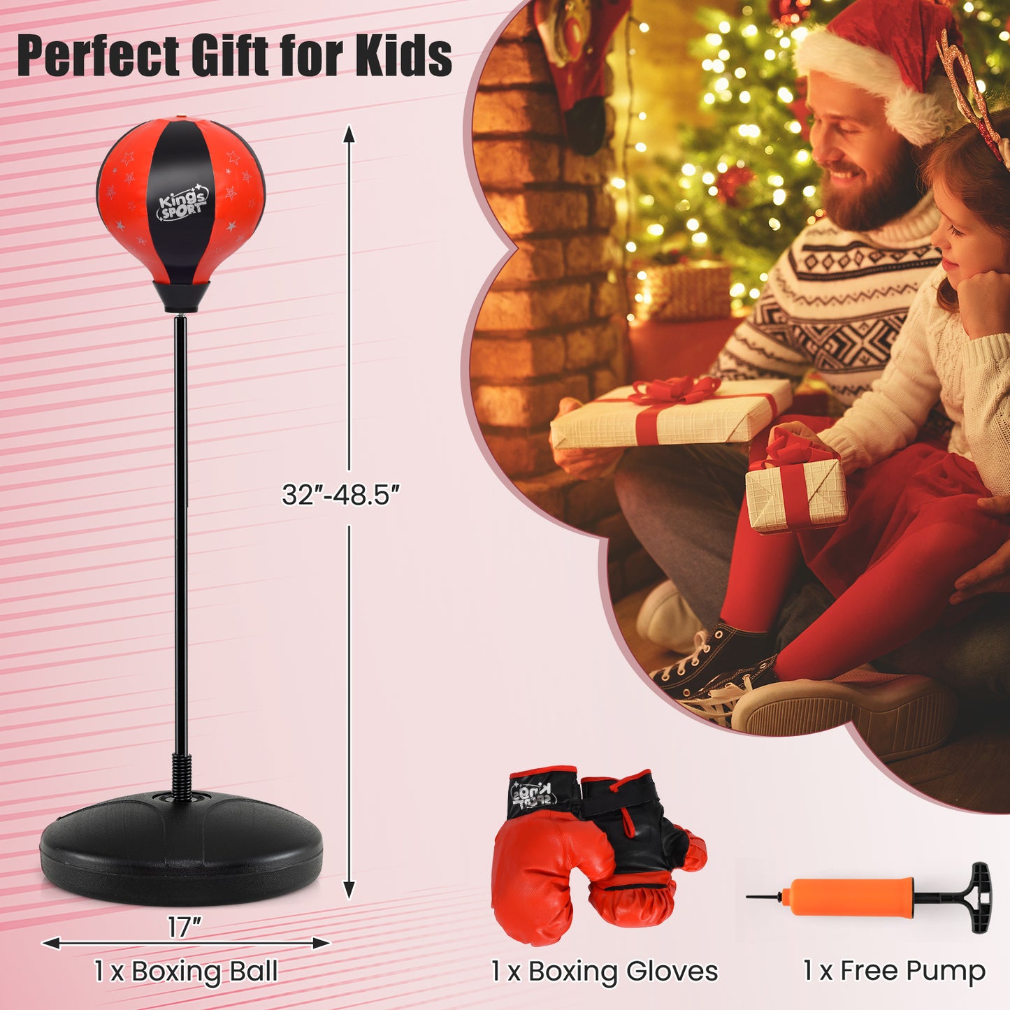 Kids Adjustable Punching Bag Toy Set with Boxing Gloves - Red