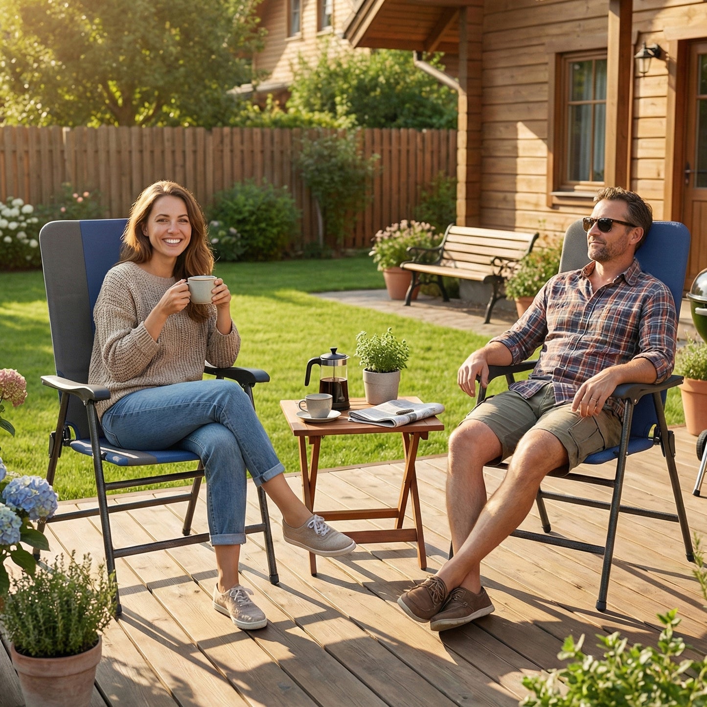 Folding Patio Chairs Set of 2 - Padded High Back Outdoor Chairs