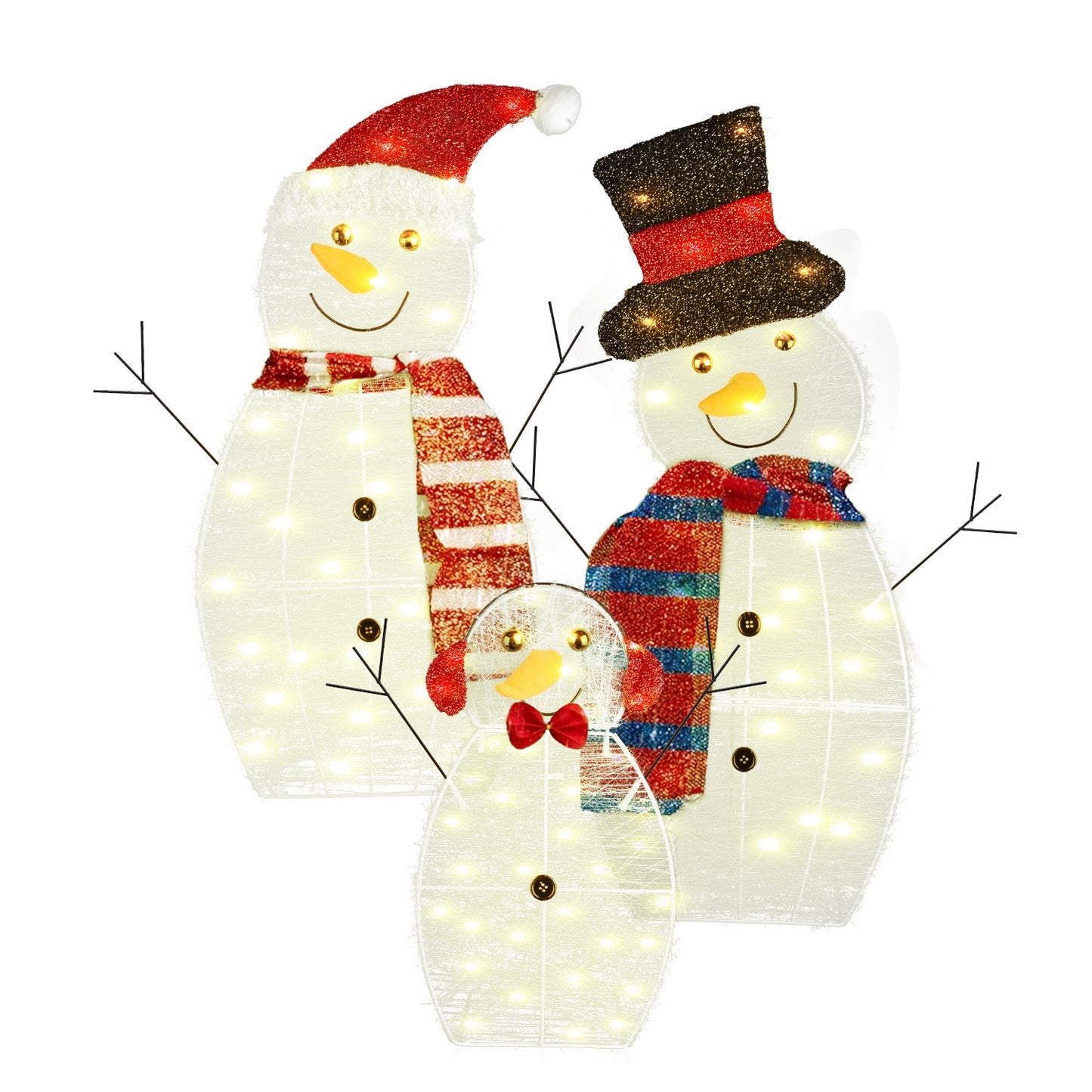 3Pcs Christmas Snowman Family Yard Decoration with LED Lights
