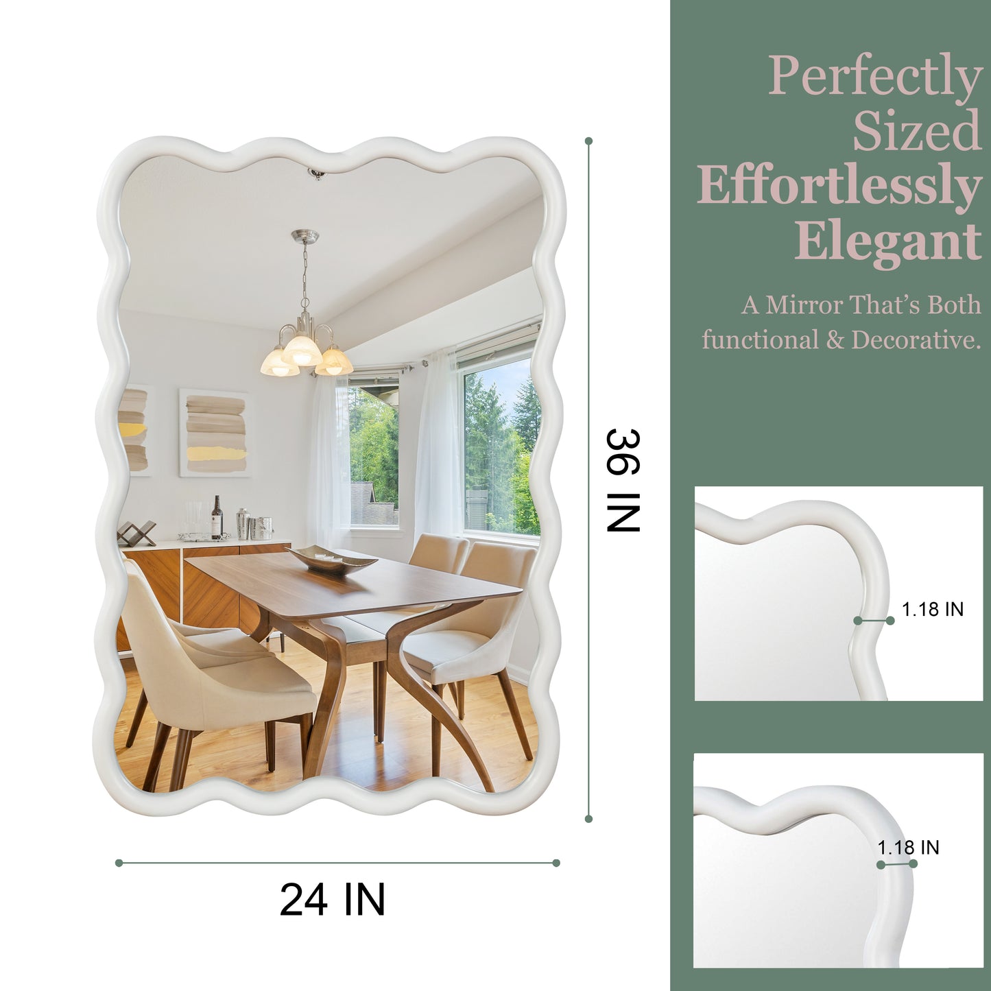 Wavy Rectangle Solid Wood Frame Decorative Mirror - 24x36