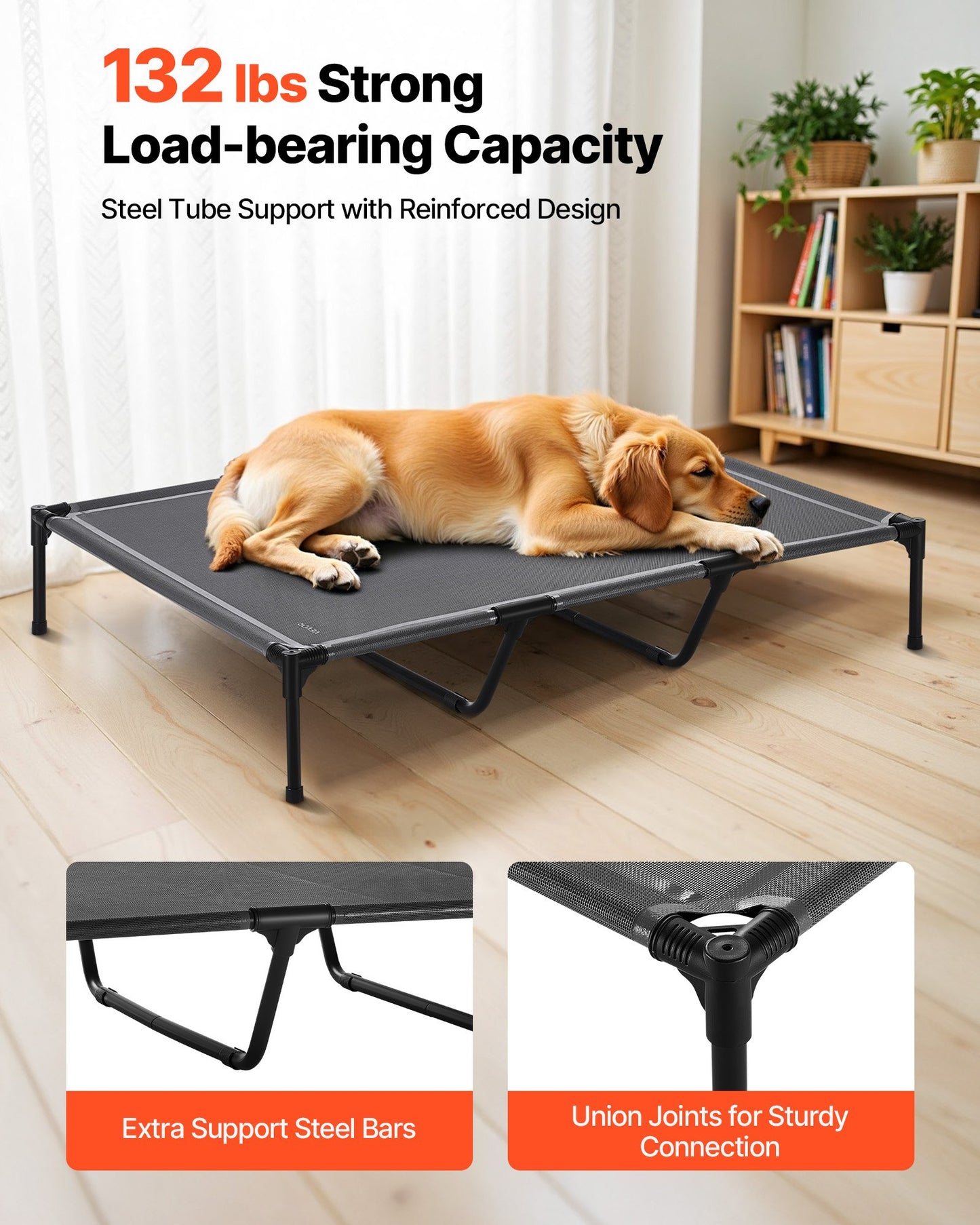 Large Portable Elevated Dog Bed with Metal Frame - XL Breathable Mesh Pet Cot