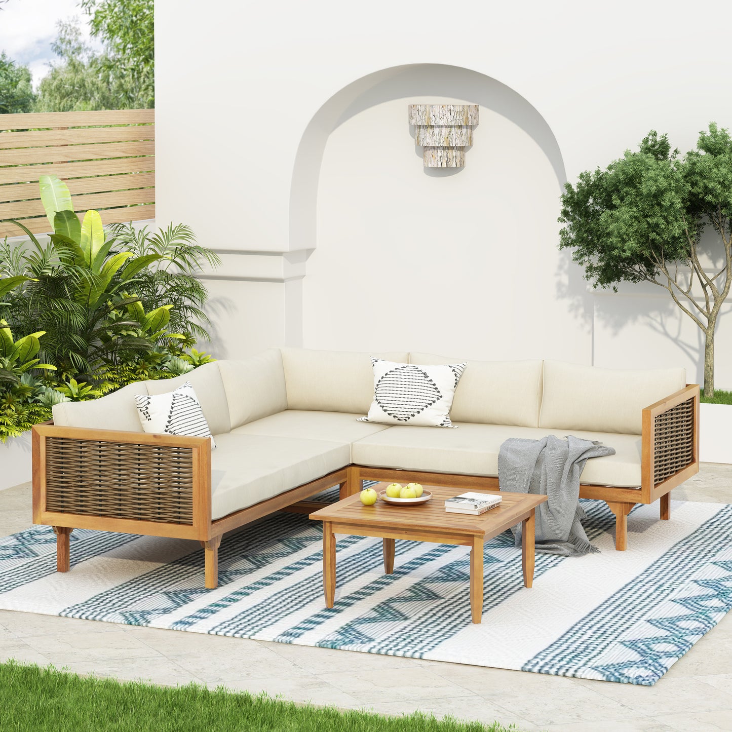Premium Outdoor Sectional Sofa Set with Waterproof Cushions - Beige
