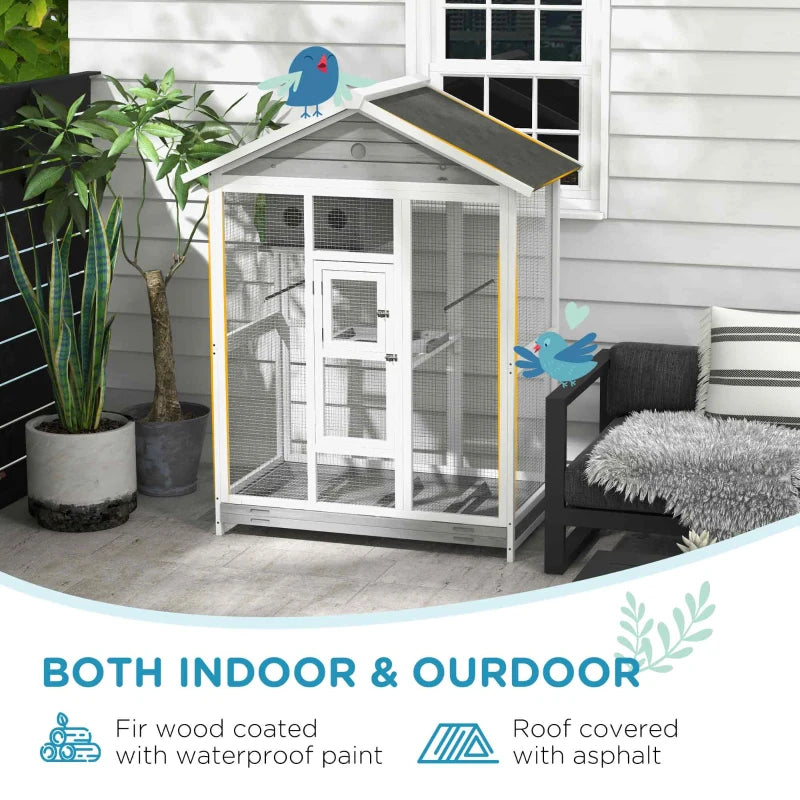 Wooden Bird Cage Aviary with Perches Nest Tray for Indoor Outdoor Bird Housing - White