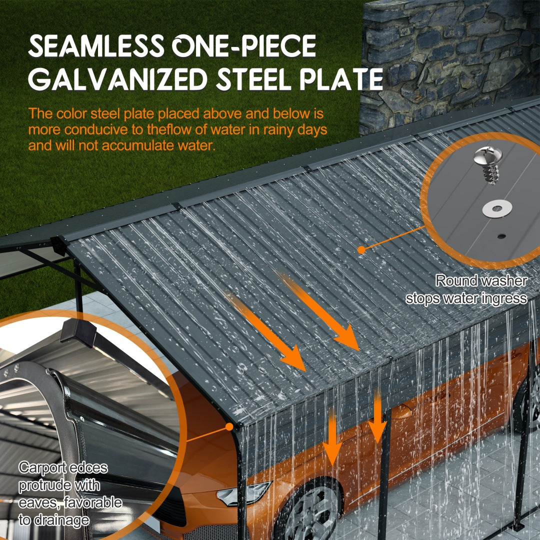 Heavy Duty Galvanized Steel Carport Canopy with Waterproof Roof - Large Capacity Shelter
