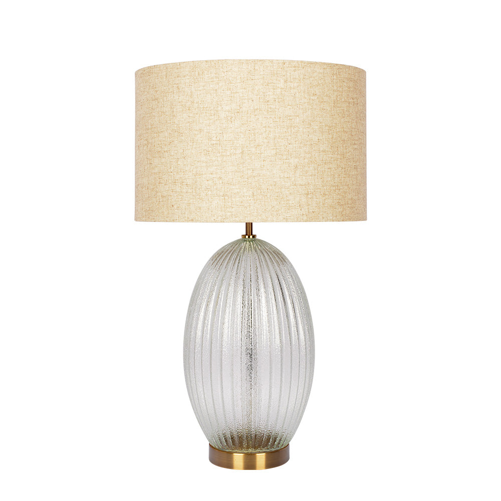 Aurora Ribbed Glass Lamp Base Clear Table Large Linen Shade