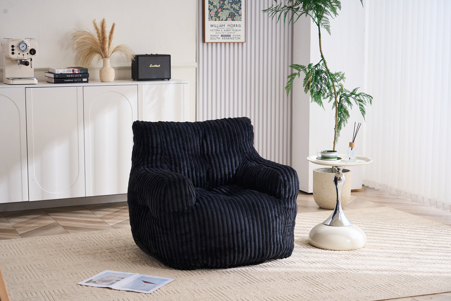 Soft Fluffy Corduroy Bean Bag Chair with Memory Foam - Black