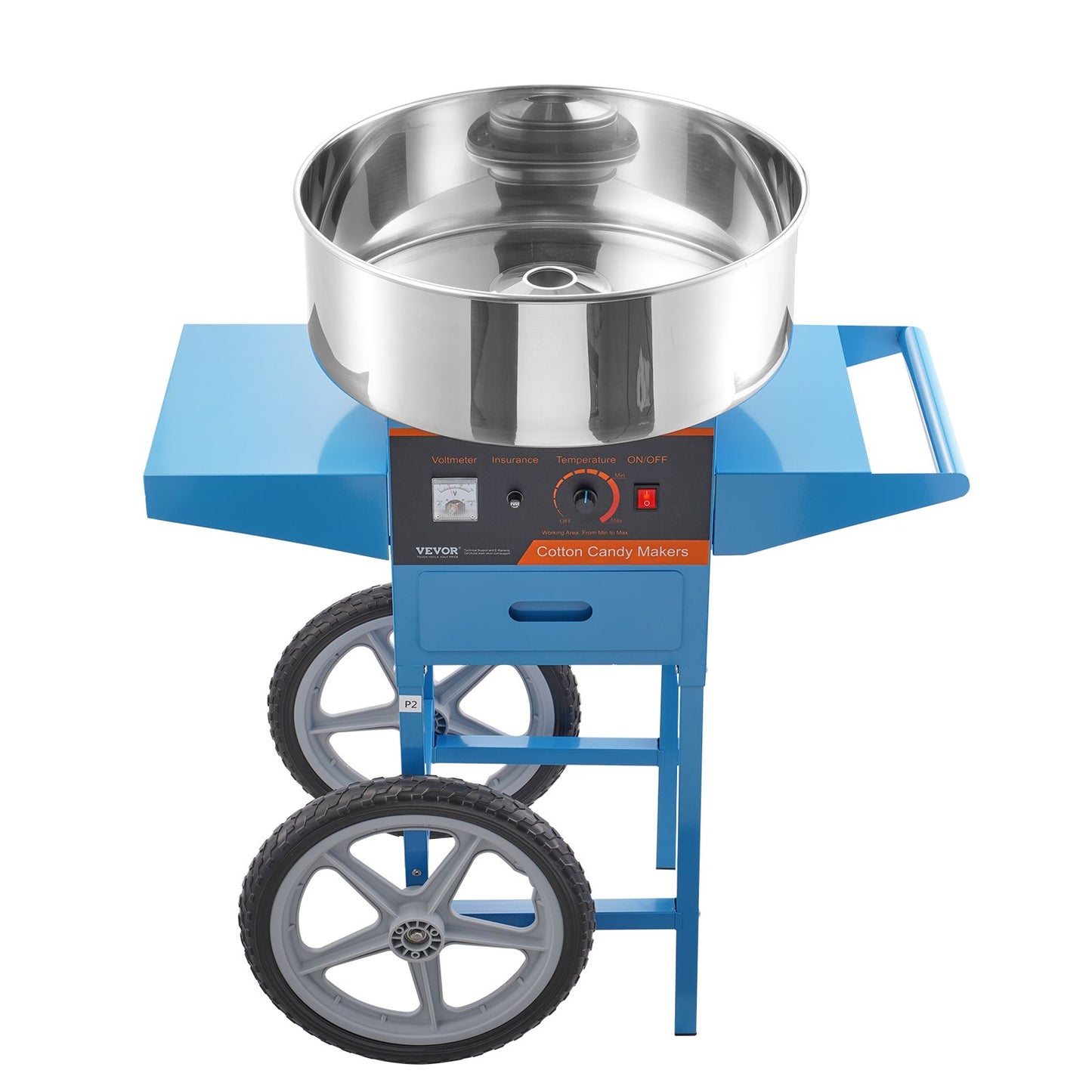 Electric Cotton Candy Machine with Cart - 1000W Commercial Candy Floss Maker, Stainless Steel Bowl, Blue