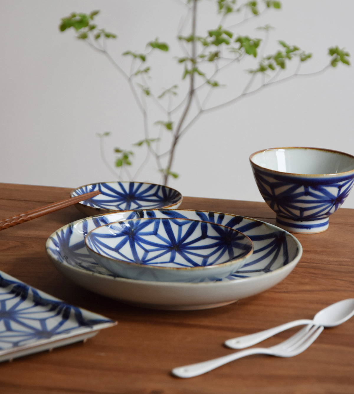 Hemp Leaf Pattern Ceramic Dinner Plate Set - 6 Pcs, 22cm