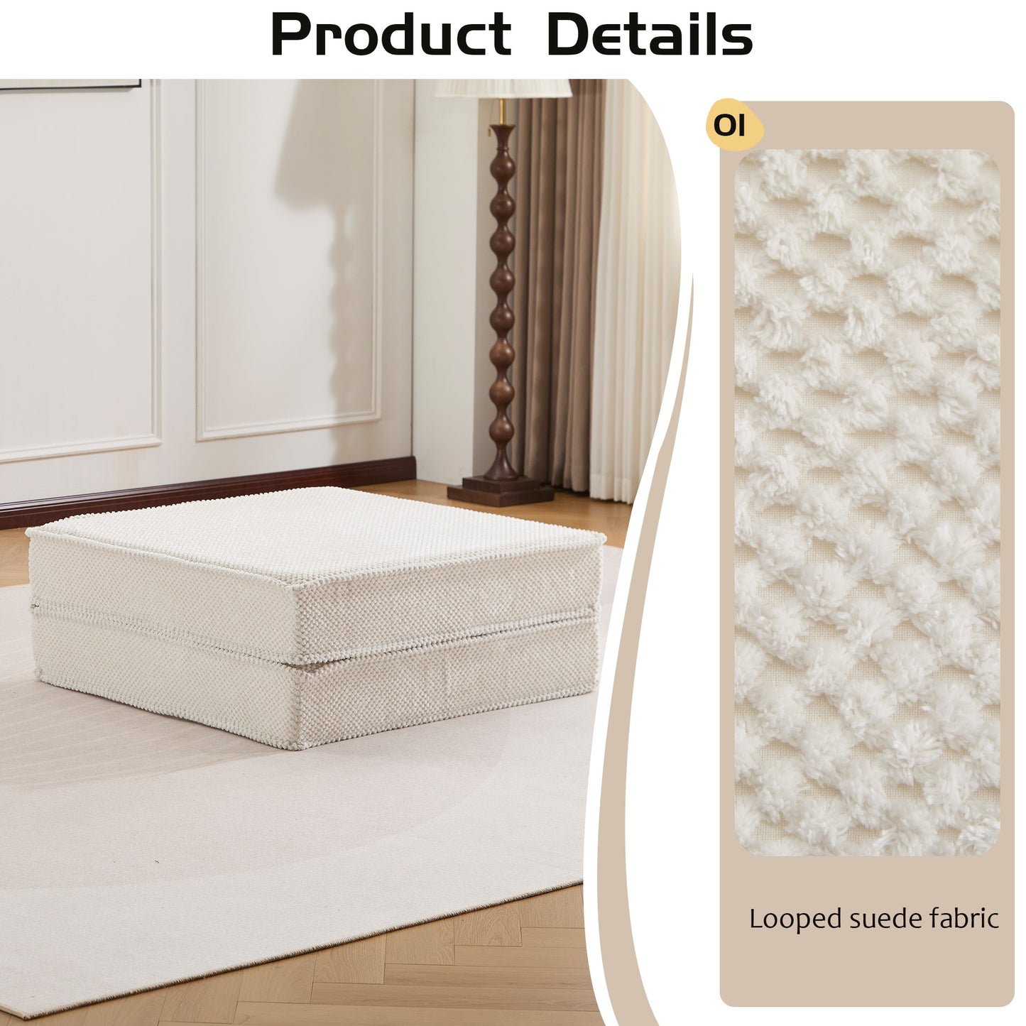 Convertible Floor Sofa Bed with Ottoman - White Fabric