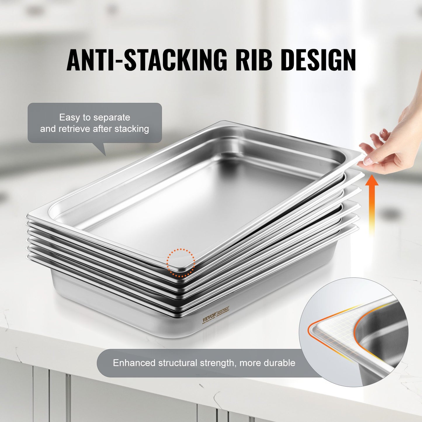 6 Pack Full-Size Stainless Steel Steam Table Pans - 2.5-Inch Deep