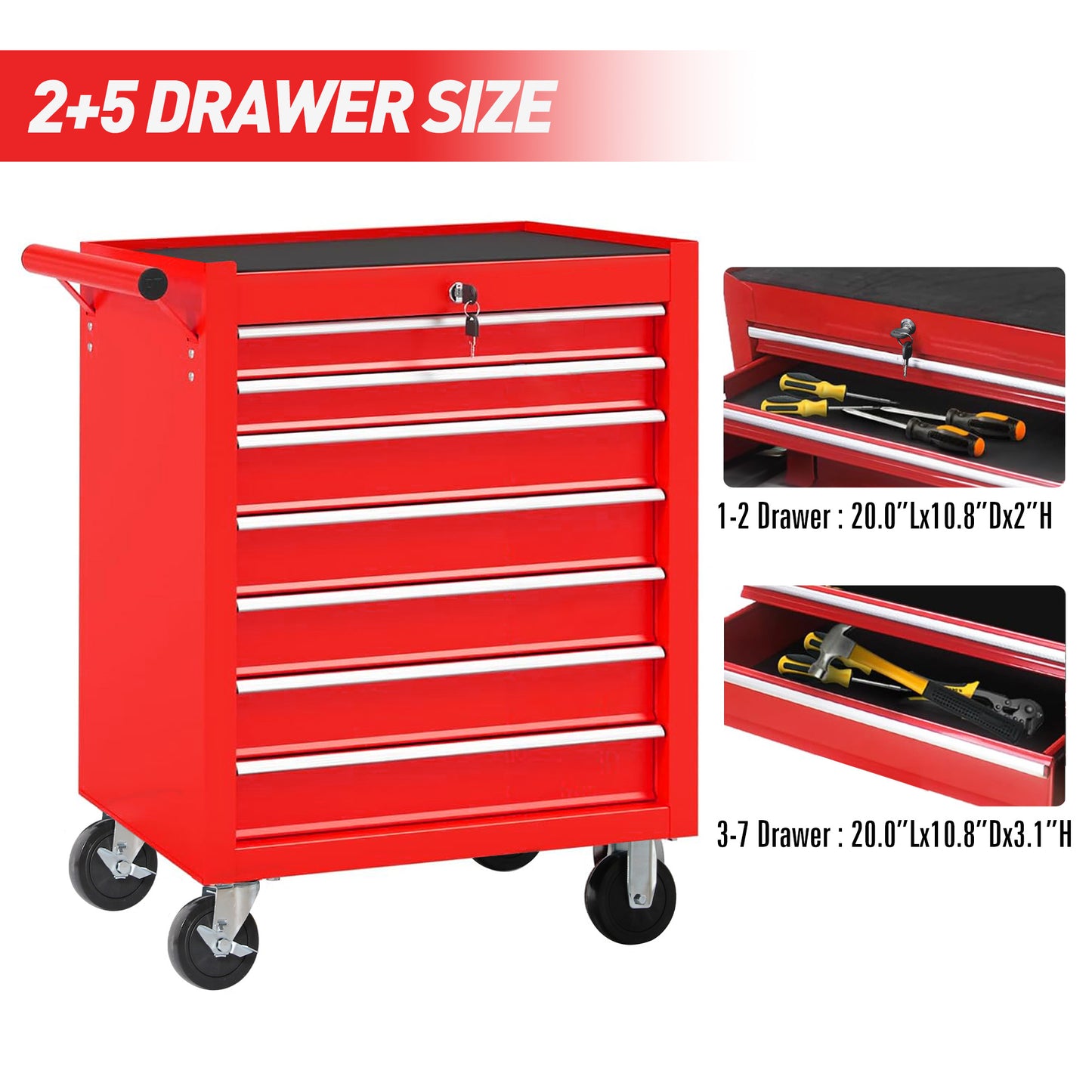 Rolling Tool Chest With 7-Drawer Box Wheels Multifunctional Cart