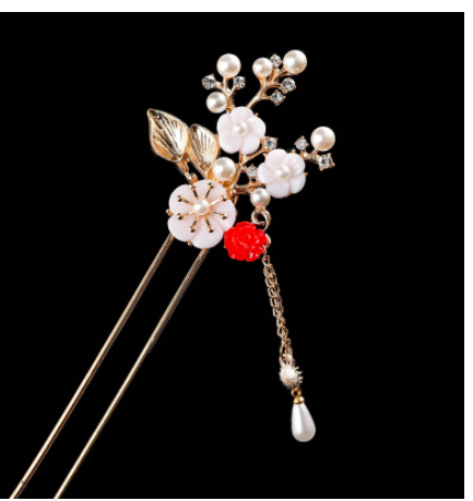 Ancient Style Tassel Hairpin with Flower Design - Vintage Hair Accessory