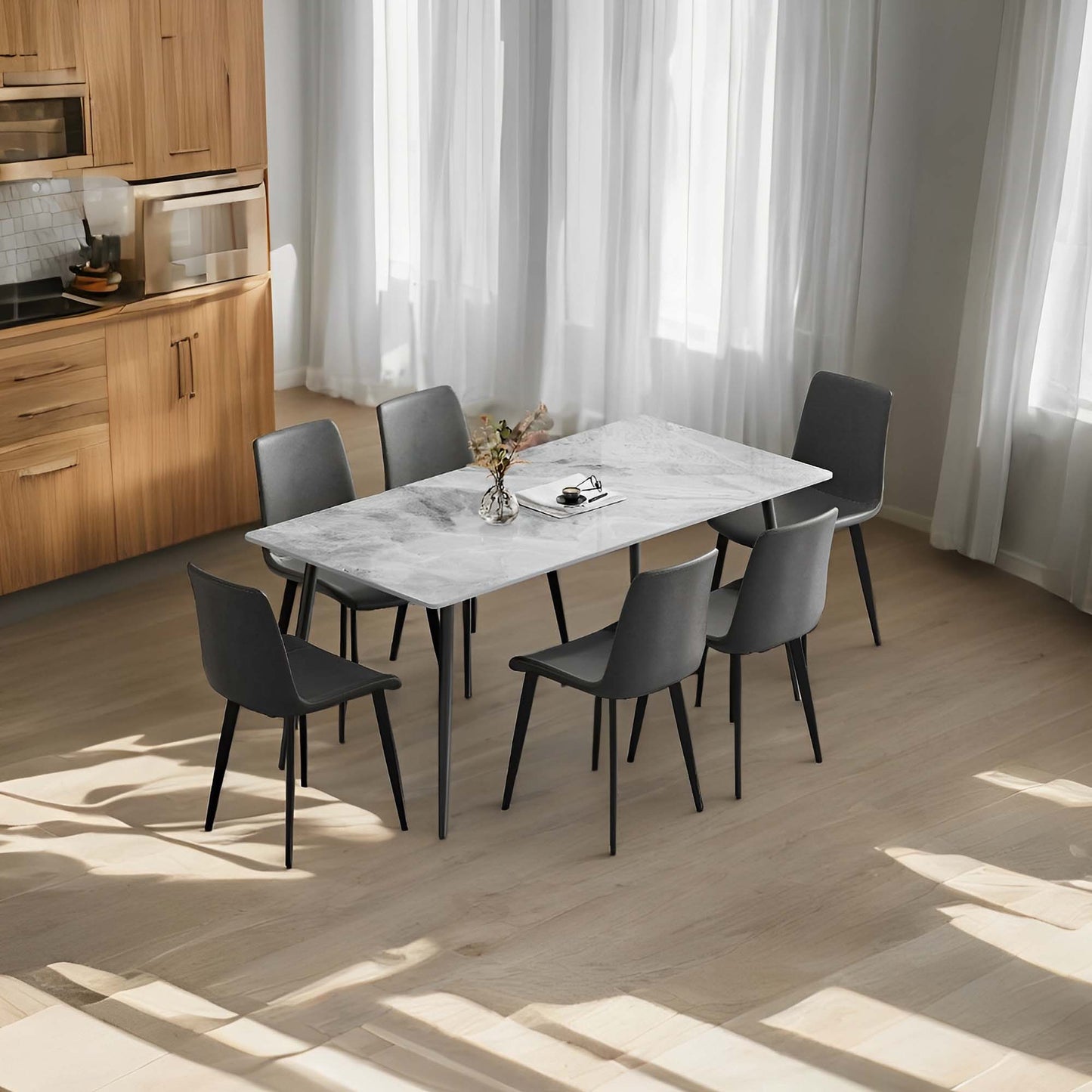 Modern Grey Dining Chairs Set of 4 - Upholstered Faux Leather