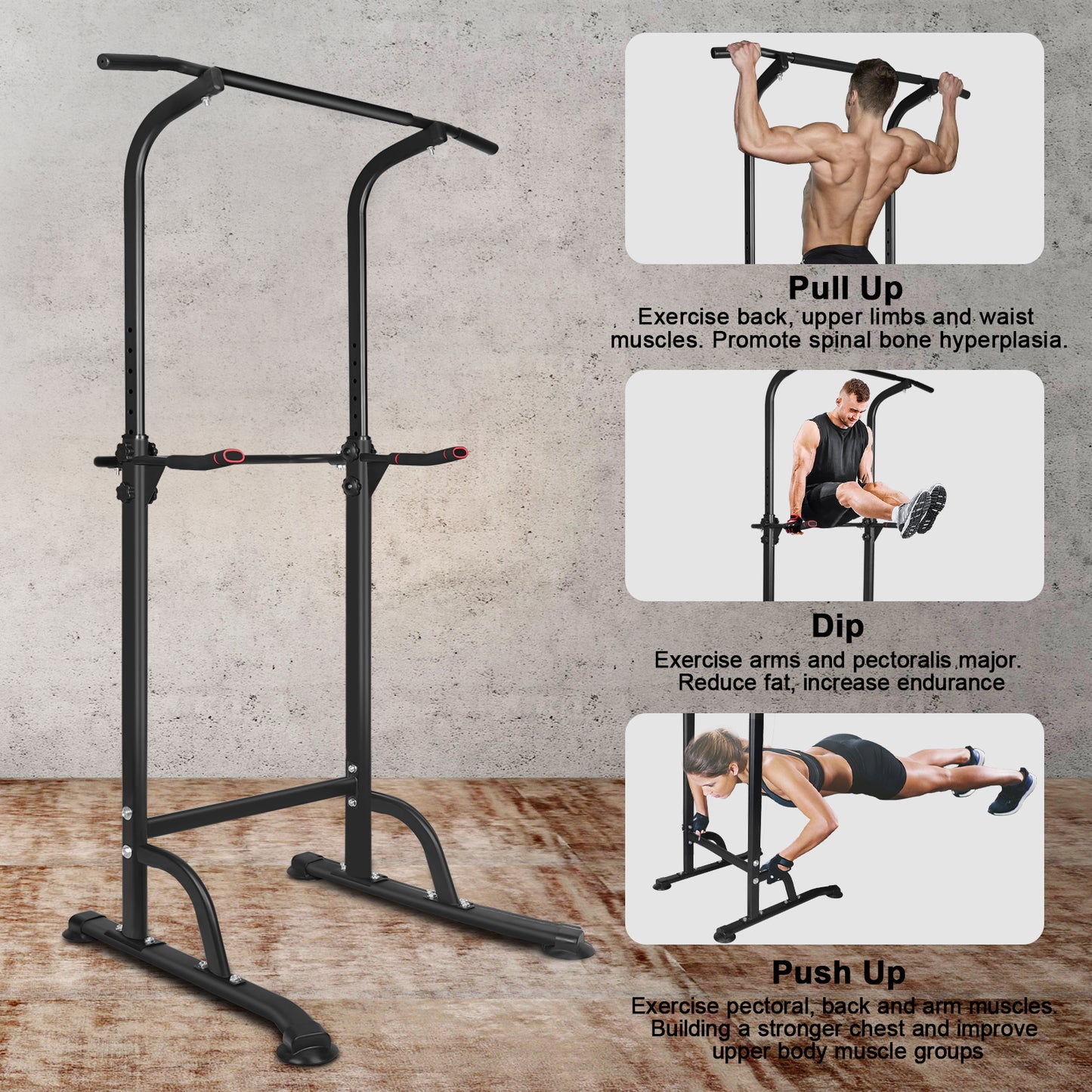 Adjustable Height Power Tower Dip Station - Heavy Duty Fitness Equipment
