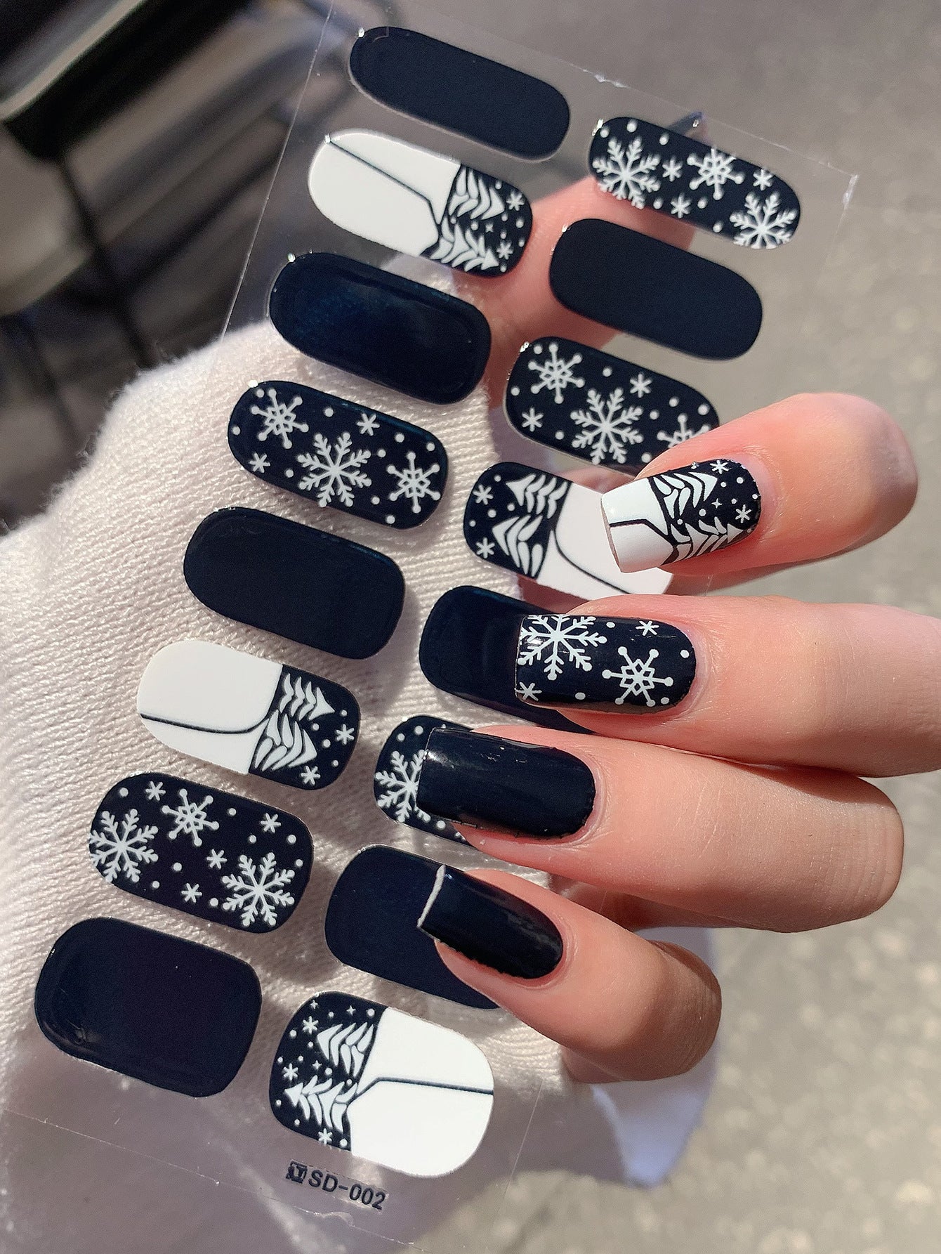 Christmas Nail Stickers Set - Holiday Checkerboard Star Candy Designs for Manicure