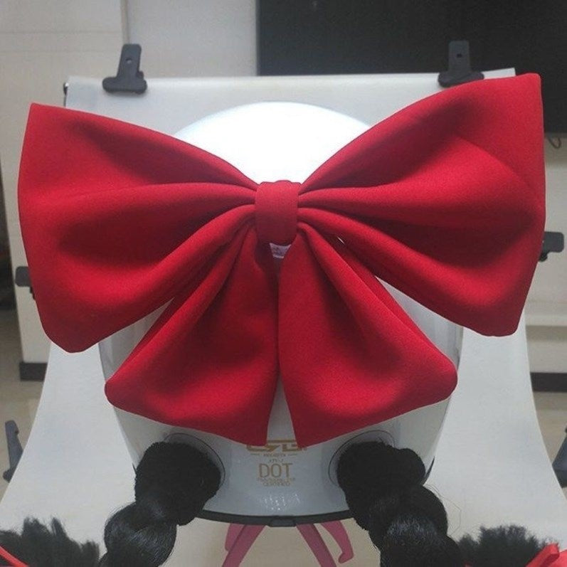 Helmet Decoration Bow with Braids for Motorcycle Helmets - Red & Wine Red