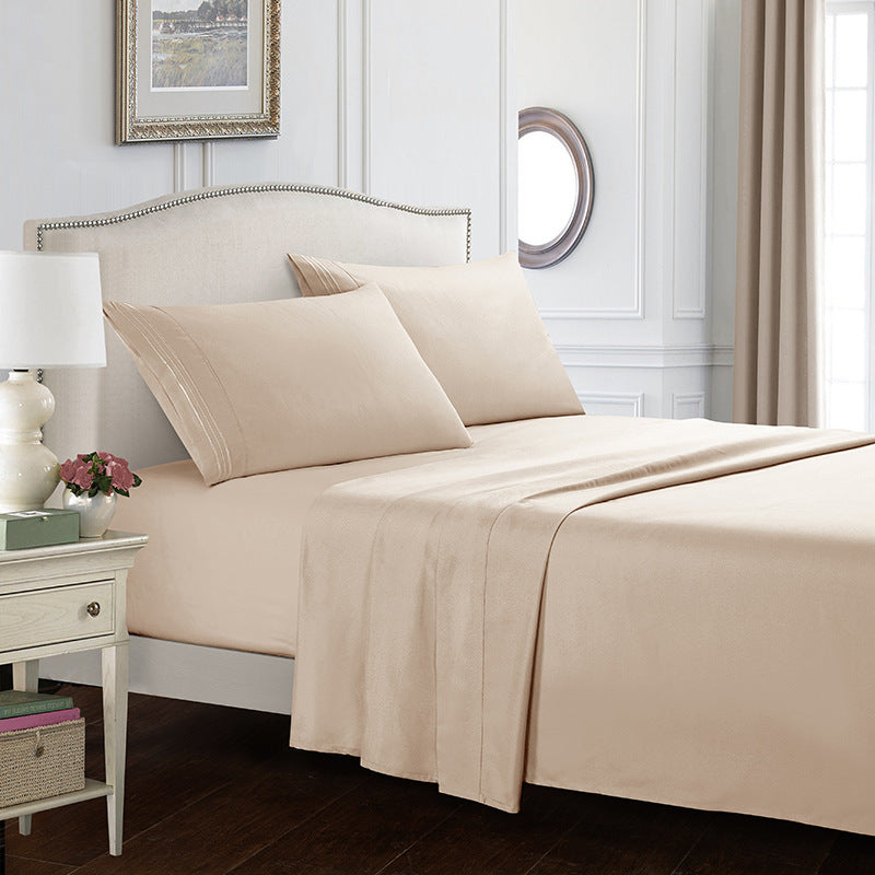 Embroidered Solid Color Bedding Set - Bed Sheets Pillowcases & Quilt Cover