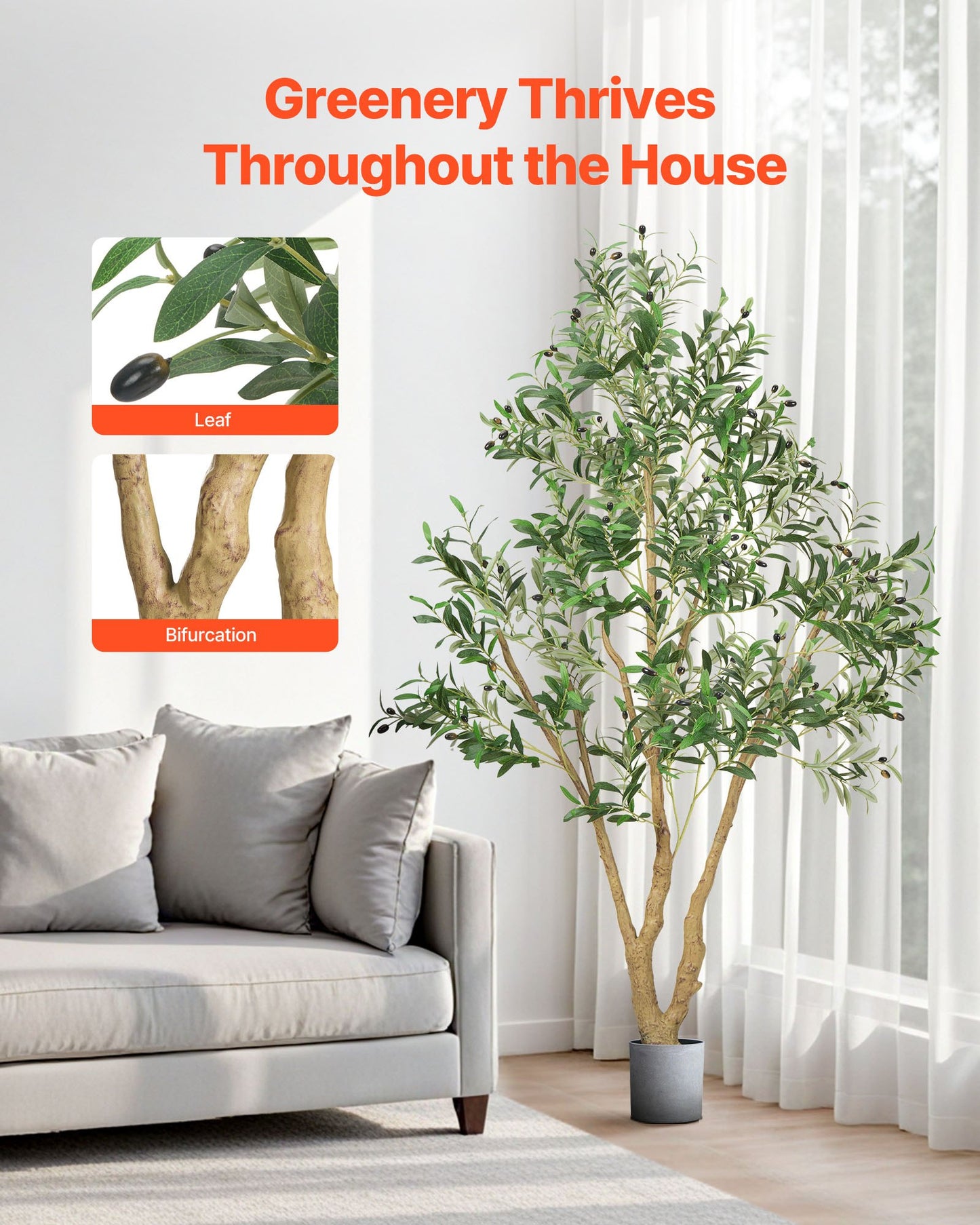 6FT Artificial Olive Tree with Black Pot - Tall Fake Plant for Home & Office Decor