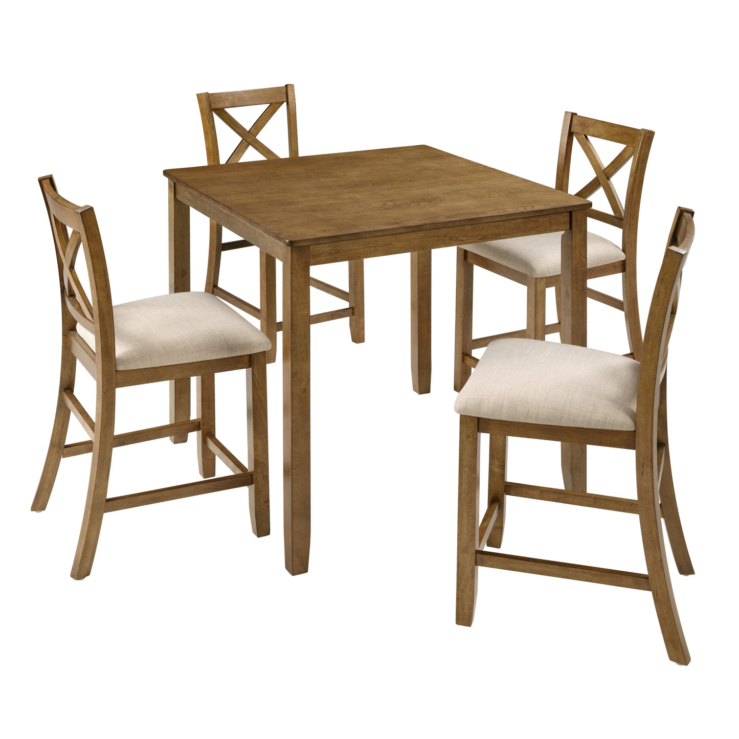 Oak Finish 5-Piece Counter Height Dining Set - Square Table & 4 Chairs