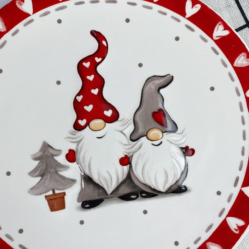Round Christmas Ceramic Embossed Dish - Shallow Porcelain Tableware, Red