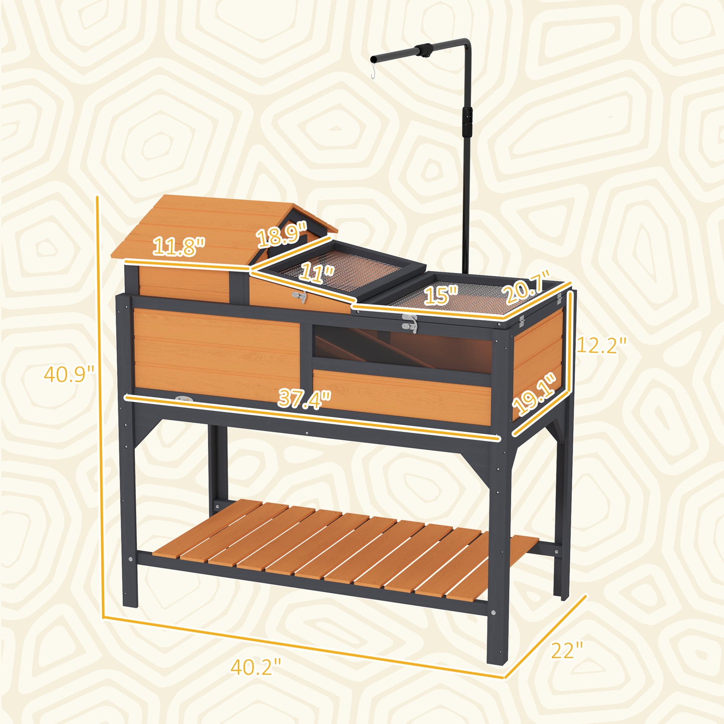 Large Wooden Tortoise Enclosure with Adjustable Lamp Holder & Storage Shelf