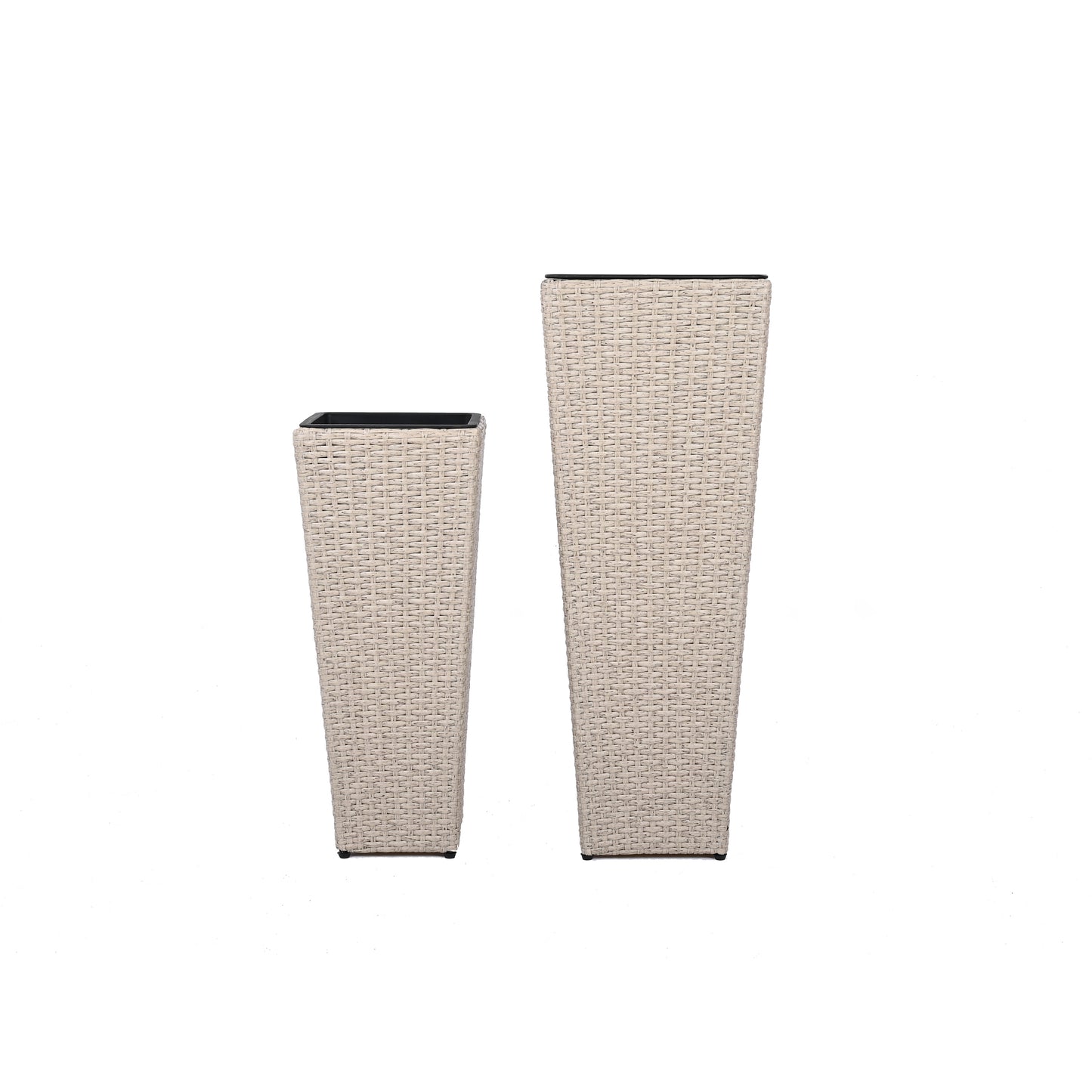 Outdoor PE Wicker Flower Pots - 2-Piece Set, Beige