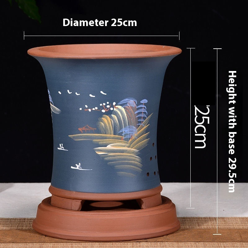 Large Ceramic Flowerpot with Purple Sand Finish - Modern Garden Decor